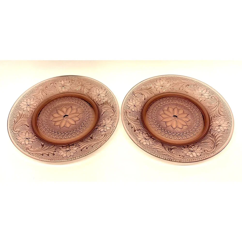 Vintage Indiana Glass Tiara Sandwich Home Interiors Plum 8" Plates set of (2)-VG